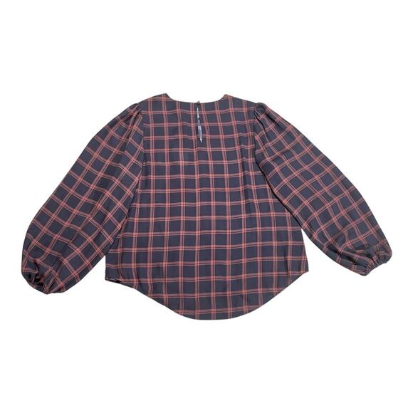 Toccin (NY) NWT Black & Brown Plaid Puff Sleeve Blouse Size Small - Picture 2 of 4